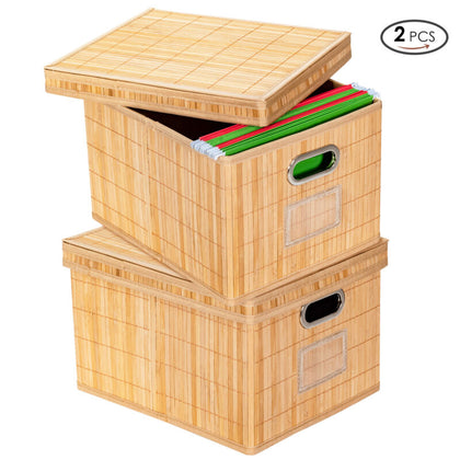2 PCS Bamboo Woven Hamper Folding Bamboo Square Storage Bin Basket Organizer