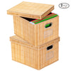 2 PCS Bamboo Woven Hamper Folding Bamboo Square Storage Bin Basket Organizer