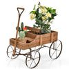 Wood Wagon Flower Planter Outdoor Decorative Pot Stand W/ Wheels & 2 Sections