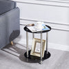 2pcs Round Black Tempered Glass Sofa Side End Table Bedside Table with Storage
