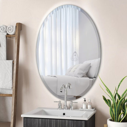 Frameless Oval Wall Mirror Sticking Hanging Makeup Unit Smooth Round Glass Edge