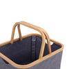 Fabric Basket With Bamboo Wood Handle Blanket Toys Storage Box Carrier Organizer