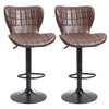 Bar Stools Set of 2 Adjustable Height Swivel PU Leather Bar Chairs Brown