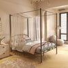 Double Size Metal Canopy Bed Frame 4-Poster Modern Platform Wooden Slat Support