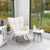 Teddy White Patchwork Linen Rocking Chair Lounge Relaxing Armchair W/Wood Legs