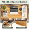Modern Bamboo Computer Desk 100cm Writing Desk Home Office Workstation 2 Drawer