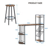 Industrial Bar Table Set with 2 Chairs Dining Set w/ Wine Rack Side Storage QG