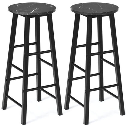 Set of 2 Bar Stools Faux Marble Pub Chair Round Kitchen Dining Chair W/ Footrest