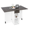 Wooden Mobile Drop Leaf Dining Table Folding Desk w/ 2 Wheels Storage Shelves