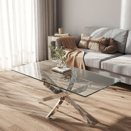 Glass Coffee Table With Chrome X Modern LivingRoom Furniture Tea Sofa Side Table
