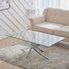 Rectangle Glass Coffee Table Modern Living Room Furniture Top Glass w Chrome Leg
