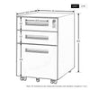 Home Office Filing Cabinet Under Desk File Storage w/ 3 Drawers Casters Lockable