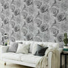 Reverie Wallpaper Floral Flower Rose Pink Grey Lilac Blush Silver Soft Light 3D