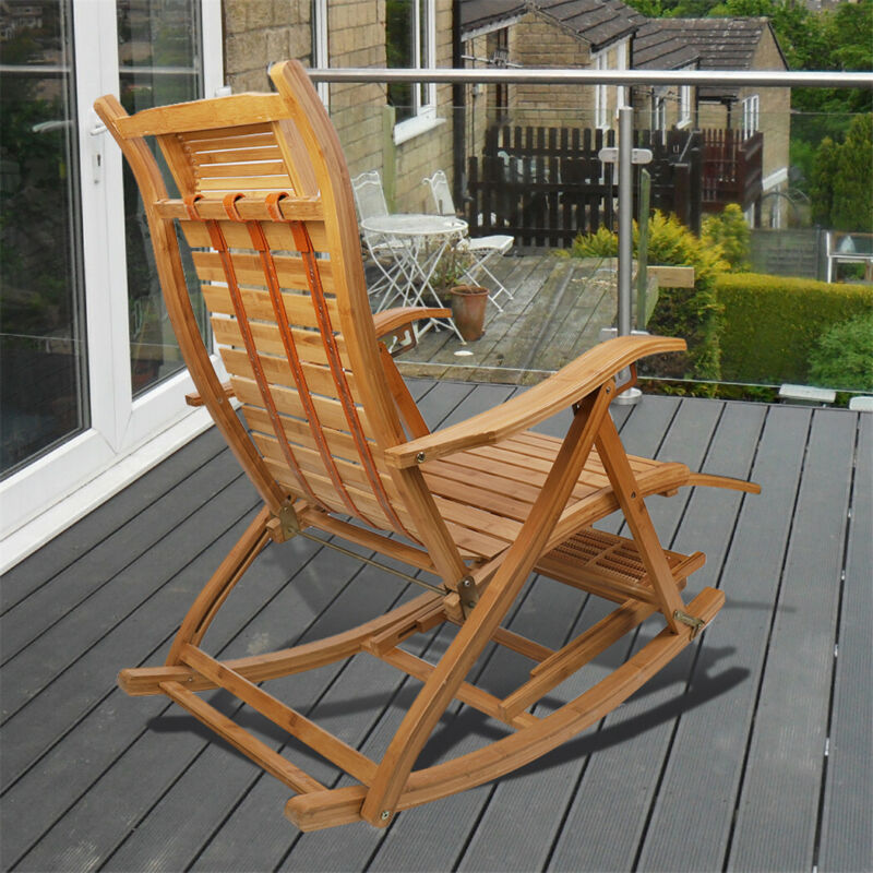 Pool Deck Rocking Chair Sun Lounger Garden Chair Nap Chair Foldable Deck Rocking Chair with Fo ...