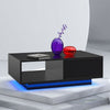 High Gloss Coffee Table Wood Drawer Storage Modern LED Light Black Cabinet MDF