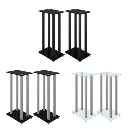 Speaker Stands 2 pcs Black Tempered Glass 4 Pillars Design base is sturdy