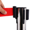 6PCS Queue Rope Barrier Polished Steel Retractable Combinable Poles w/ Red Belt
