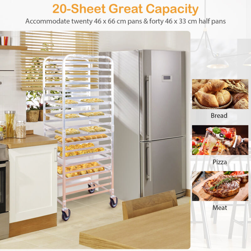 20 Tier Rolling Aluminum Bakery Rack Large Home Commercial Kitchen Bun ...