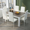 Wooden Dining Table Set Grey&White with 6 Faux Leather Chairs Modern Furniture