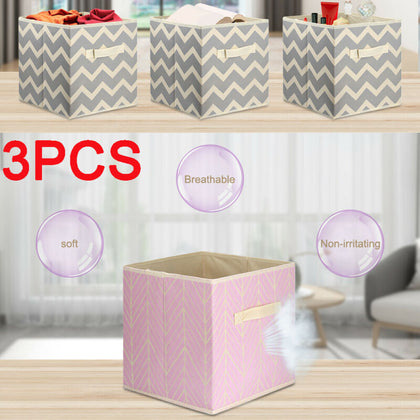 3X Foldable Canvas Storage Collapsible Folding Box Fabric Cube Cloth Basket Bags