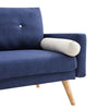 Fabric Sofa Bed 3 Seater Natural Wood Legs Blue With Bolster Cushion Damaged