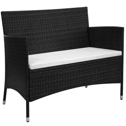 Garden Bench with Cushion Poly Rattan Black Outdoor Patio Bench Seat