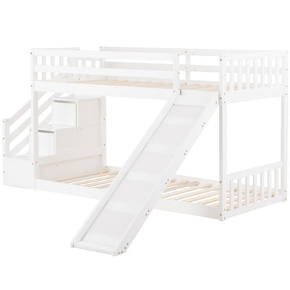 Double 3FT Single Wooden Bunk Beds Cabin Bed Kids Sleeper with Slide & Ladder NS