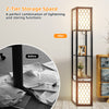 Floor Lamp Wooden Shelf Standing Light w/Dual Switch & Fabric Lampshades Modern