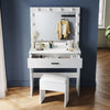 Dressing Table White Vanity Set Makeup Desk with Stool Mirror Drawer LED Lights