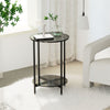 Round End Table Tempered Glass Round Side Table with Black Metal Frame Balcony