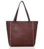 Brown Metal Studded Womens Large Tote Bag Ladies Shoulder Handbag