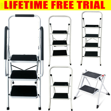 Folding 2 3 4 Step Ladder Safety Non Slip Mat Tread Foldable Kitchen Home DIY