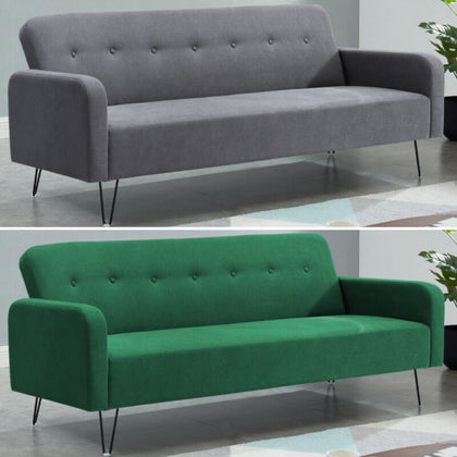3-Seater Sofa Bed Click Clack Button Tufted Settee Recliner Couch Green Grey Bed