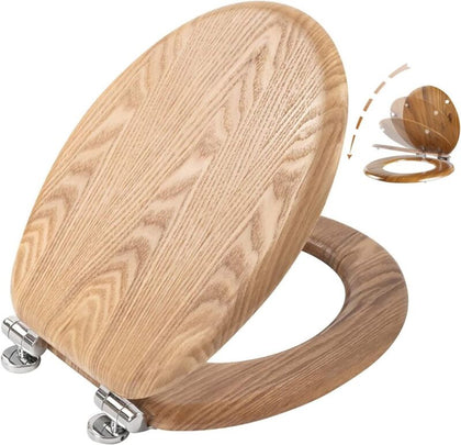 Solid Oak Toilet Seat. Bottom Fix, Adjustable, Easy Clean.