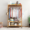 Bamboo Clothes Rail Garment Storage Coat Hat Hanging Shelf Rolling Trolley Stand