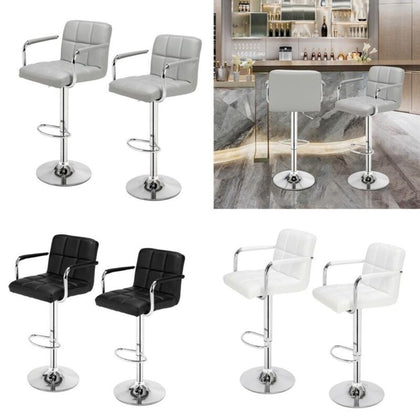 2×Bar Stools Leather Chairs Breakfast Chairs Swivel Gas Lift Kitchen with Arm