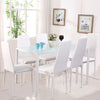 Modern White Glass Dining Table with 6 Faux Leather Chairs Living Room Kitchen