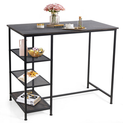 Kitchen Breakfast Counter Dining Table Modern Bar Table 3 Tiers Storage Shelves