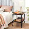 2-Tier Round End Table Industrial Sofa Side Table w/ Open Shelf and Steel Legs