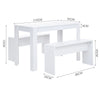 3 Pieces Small Dining Table and Bench Set 2 Benches Compact Unit Wood Furniture