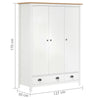 3-Door Wardrobe Hill White 127x50x170 Solid Pine Wood I8K9