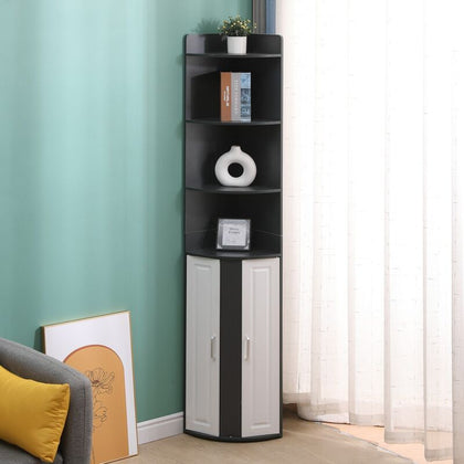 180cm Tall Corner Cabinet with 3-Tier Shelves & 2 Doors Storage Living Room Slim
