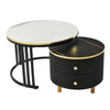 Set of 2 Round Nesting Coffee Table Stacking Side Tables w/ Drawers Space-saving