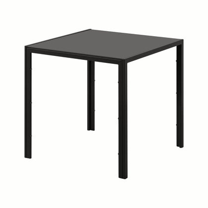 Black Square Dining Table for 2-4 Small Space Glass Tabletop & Metal Legs Modern