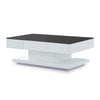 White High Gloss Coffee Table Black Glass Top Rectangular Living Room 2 Drawers
