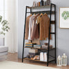 Industrial Rustic Clothes Rail Coat & Hat Rack Wooden & Metal Garment Home Shelf