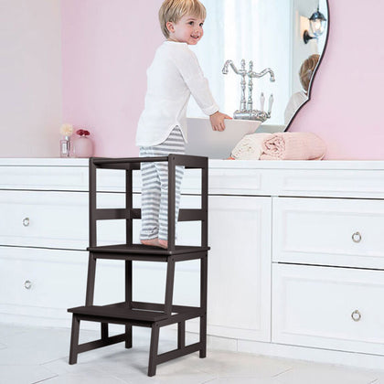 Kids Kitchen Step Stool 2-Step Toddler Standing Tower with 4-Side Safety Rail