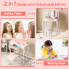 2 in 1 Kids Vanity Table and Chair Set Makeup Dressing Table W/ Mirror & Drawer