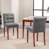 2pcs Linen Padded Dining Chairs Retro Button Back Kitchen Dinner Seat Wooden Leg