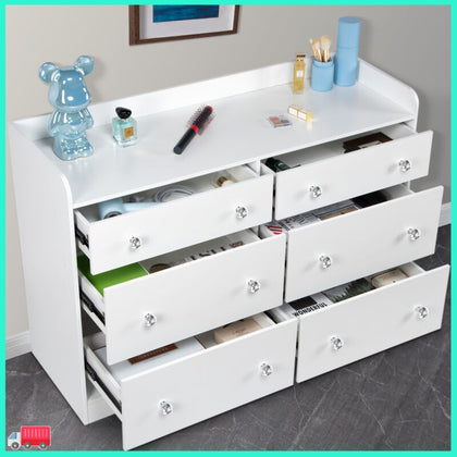 Chest of 6 Drawers High Gloss White Color Bedroom Furniture Storage Cabinet Desk